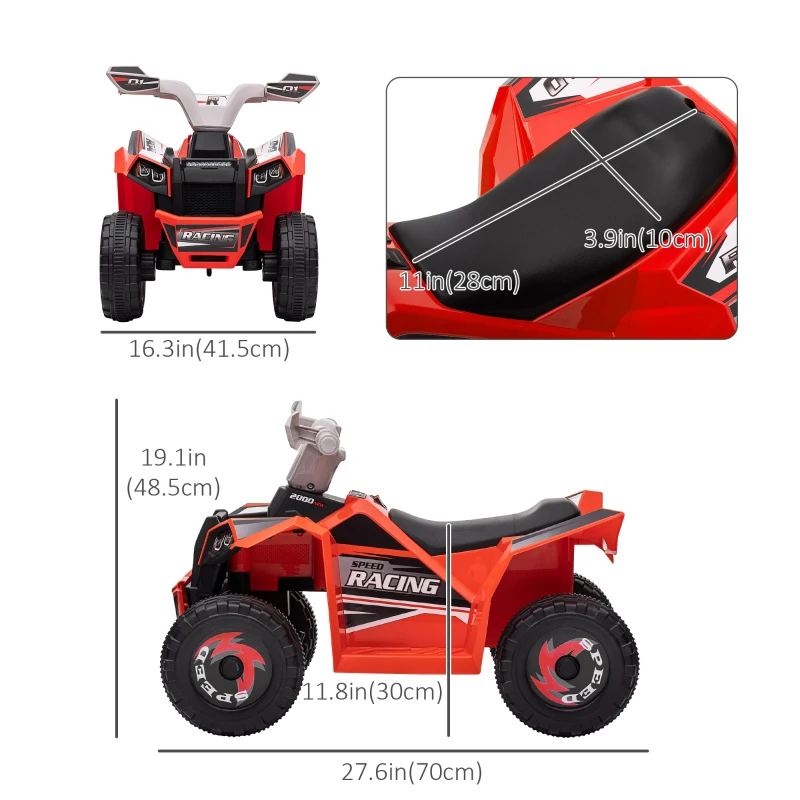 Aosom 6V Quad Kids Electric Car with Wear-resistant Wheels, for Boys and Girls Aged 18-36 Months, Red