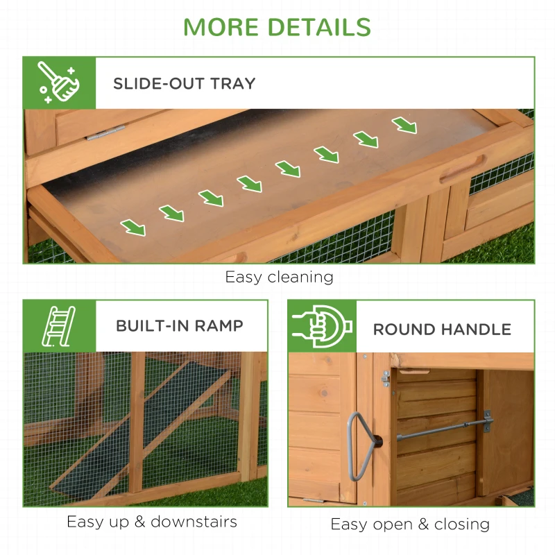 PawHut 75" Wooden Chicken Coop with Nesting Box, Outdoor Hen House with Removable Tray, Ramp, Run, Poultry Cage for Garden Backyard, Natural Wood