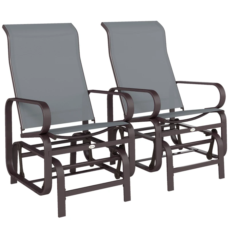 Outsunny Gliding Lounger Chair Set of 2, Single Rockers with Lightweight Metal & Mesh Construction, Gray