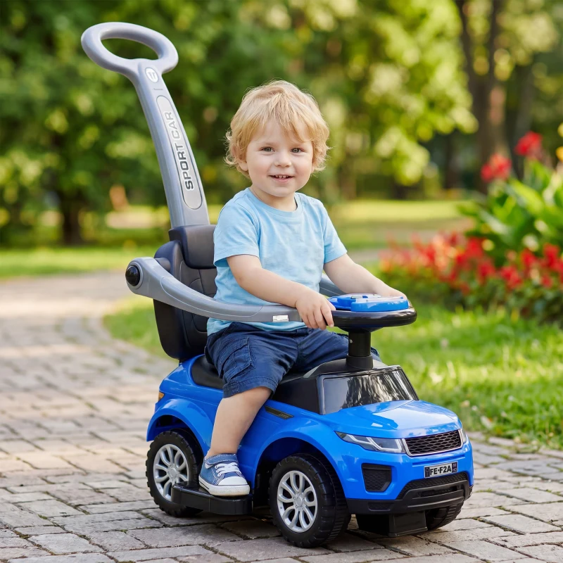 Aosom 3 in 1 Kid Ride on Push Car, Toddlers Sliding Walking Car, with Horn, Under Seat Storage, for 18-36 Months, Blue
