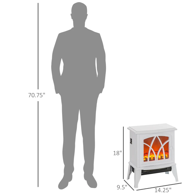 HOMCOM Electric Fireplace Heater, Freestanding Fireplace Stove with Realistic Flames Overheating Protection 750W/1500W, White
