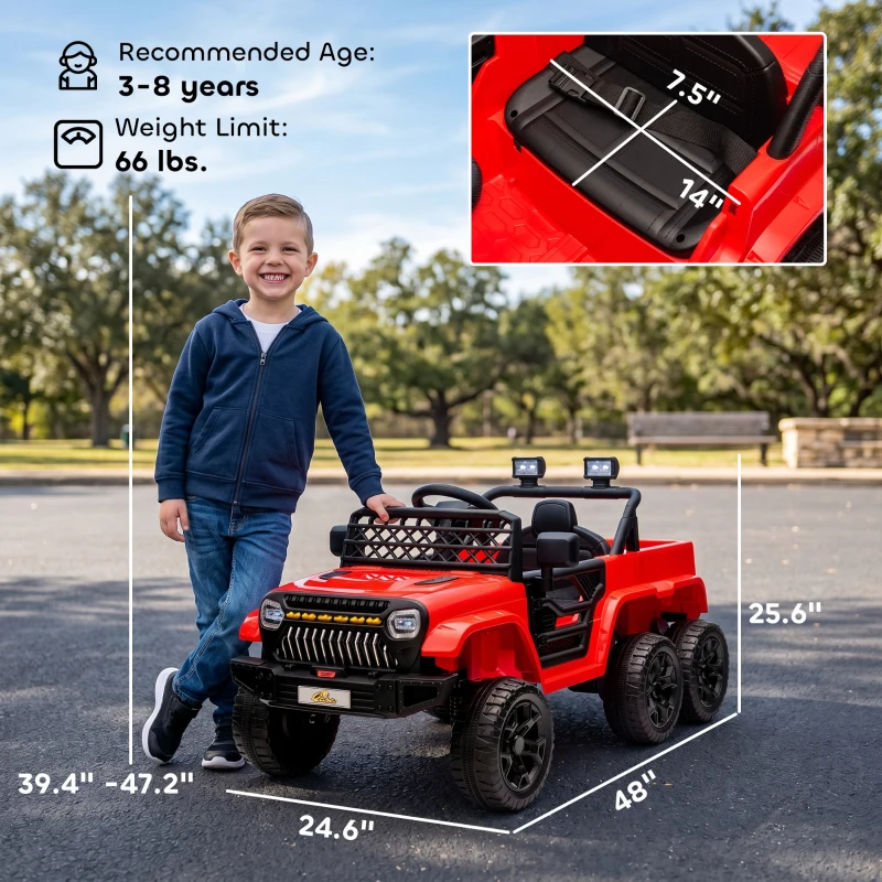 Qaba 12V 4x4 Kids Electric Car w/ 2WD/4WD Switchable, Remote Control, Spring Suspension System, Back Trailer, Red