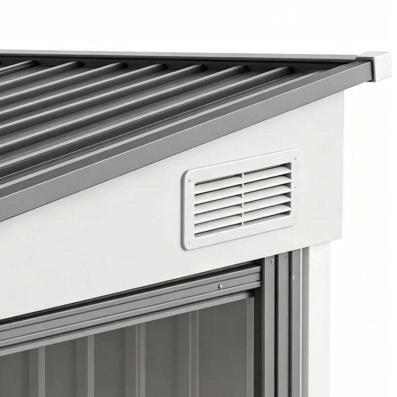Outsunny 5x7 Garden Shed, Lean-to Metal Storage with Foundation, Sliding Door & 2 Vents for Garden Tools, White