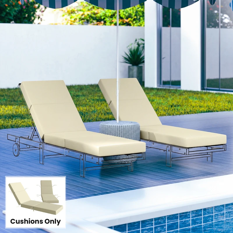 Outsunny Set of 2 Chaise Lounge Cushion, 4" Thick Outdoor Lounge Chair Cushions with Ties for Patio, 21" x 72", Cream White