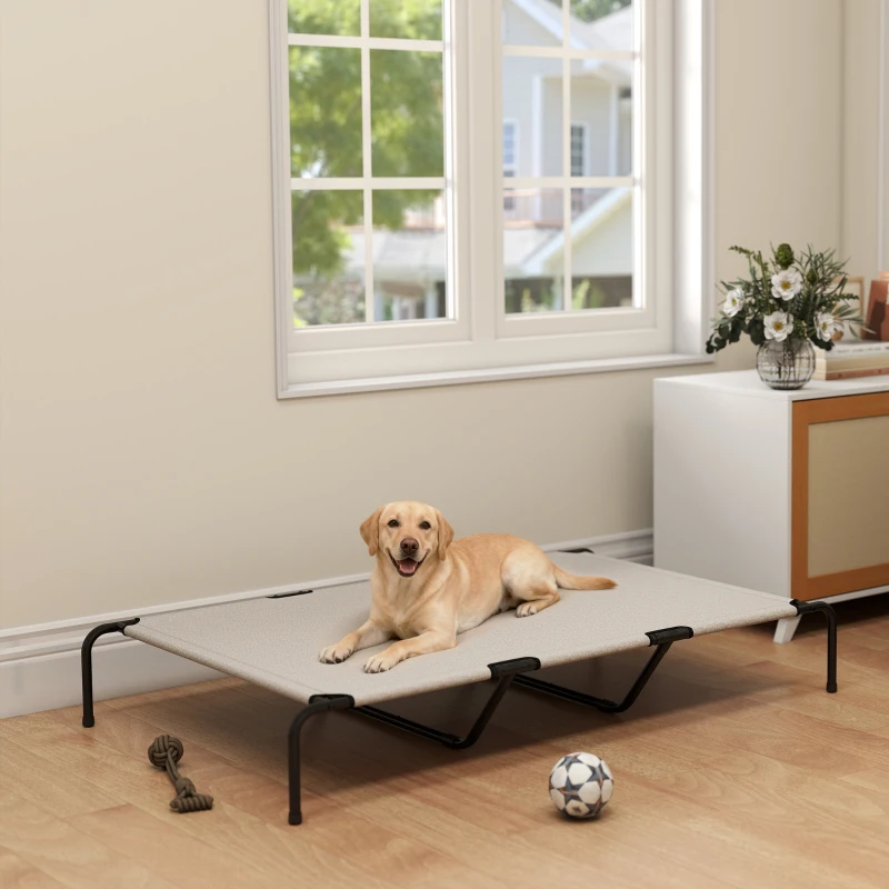 PawHut Elevated Dog Bed, Outdoor Dog Cot, Raised Dog Bed for Large Dogs with Breathable Mesh, Beige