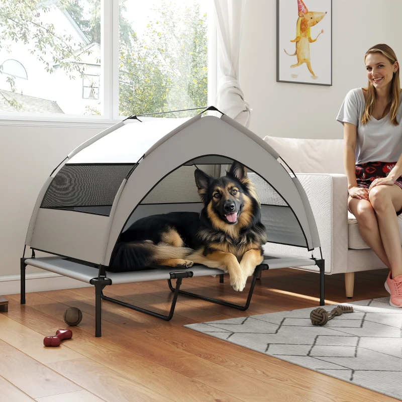 PawHut Elevated Dog Bed with Removable Canopy, Portable Outside Raised Pet Cot, Storage Bag, 48" x 36" x 37"