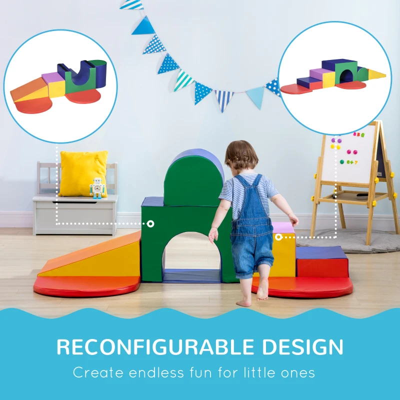 Qaba 7-piece Soft Play, Foam Climbing Blocks for Toddlers, Kids' Educational Climbing Crawling Toys, Kids Foam Play Set Stairs and Ramp, Multicolored