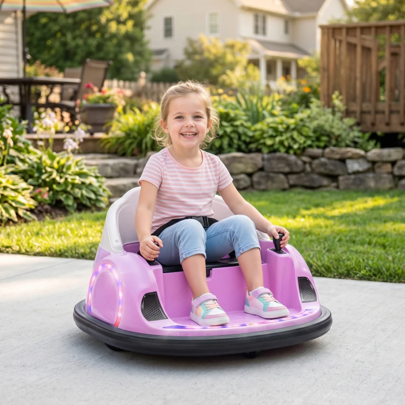 Qaba 12V Bumper Car for Toddlers, Ride On Car with 360 Degree Remote Control, Lights Music Horn, for 1.5-5 Years, Pink