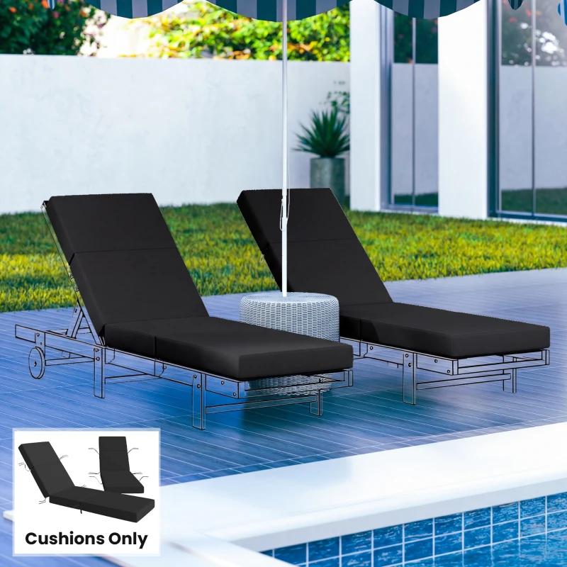 Outsunny Set of 2 Chaise Lounge Cushion, 4" Thick Outdoor Lounge Chair Cushions with Ties for Patio, 21" x 72", Gray