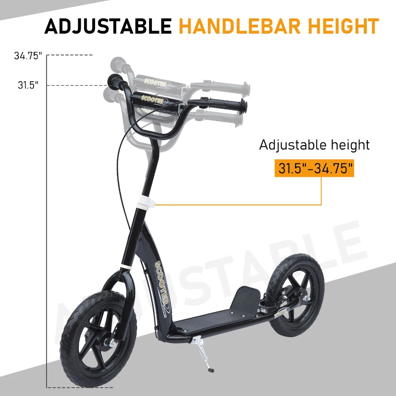 HOMCOM Adjustable Kids Pro Stunt Scooter Children Street Bike Bicycle Ride On with 12” Tire (Black)