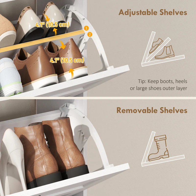 HOMCOM Shoe Cabinet with 2 Flip Drawers, Narrow Shoe Storage Cabinet, White