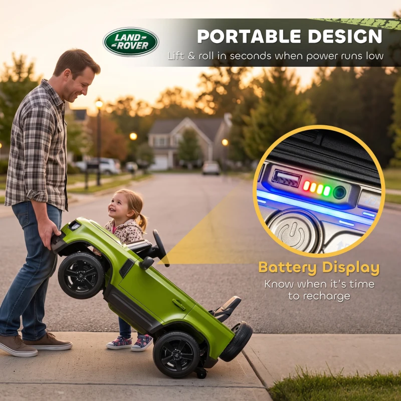 Qaba 12V Ride on Car Licensed Land Rover with Remote, Suspension, Slow Start, 3 Speeds, Lights, Music, Horn for 3-5, Green