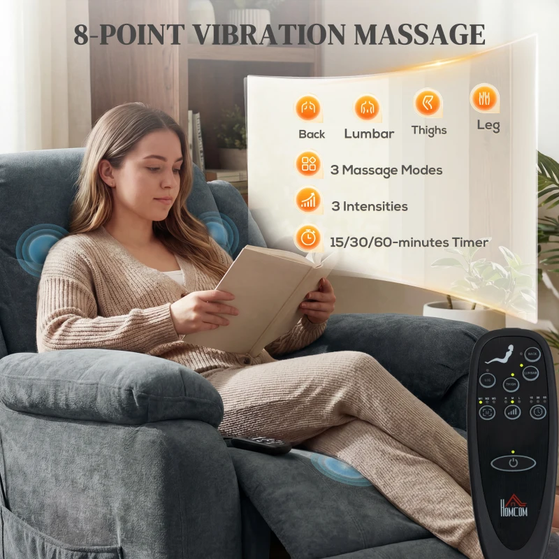 HOMCOM Massage Recliner Chair, Power Recliner with Quiet Brushless Motor, Remote, Pockets, 2 Memory Positions, Dark Grey