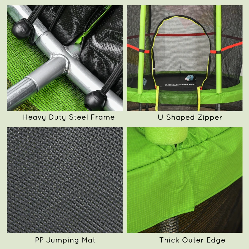 Outsunny 55" Kids Trampoline with Enclosure Net for Indoor/Outdoor, Trampoline for Boys and Girls Age 3-6 Years, Green