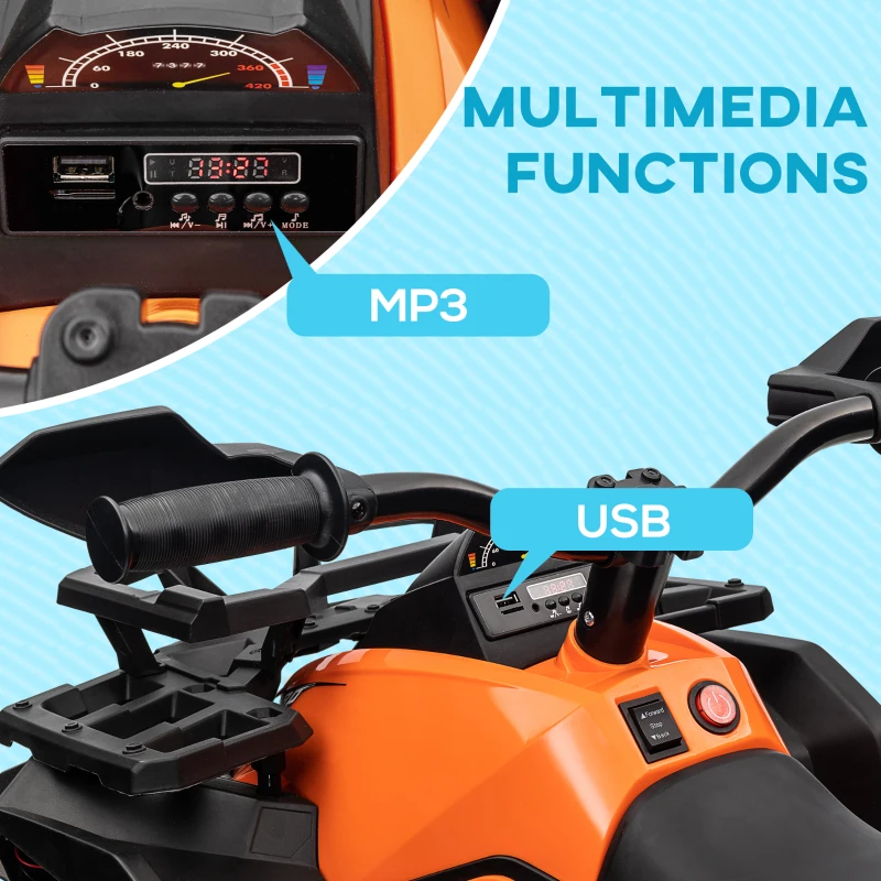 Aosom 12V 4 Wheeler Kids ATV with Music, Headlights for 37-60 Months Boys and Girls, Orange