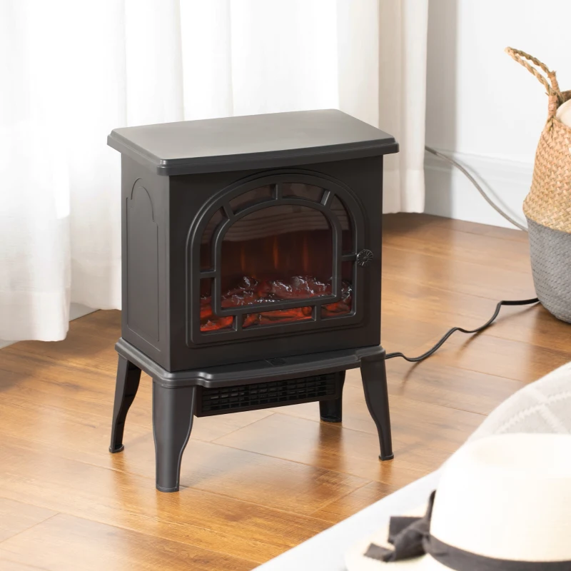 HOMCOM 18" Electric Fireplace Stove, Freestanding Fireplace Heater with Realistic LED Flame, Adjustable Temperature, Overheat Protection, 750W/1500W, Black