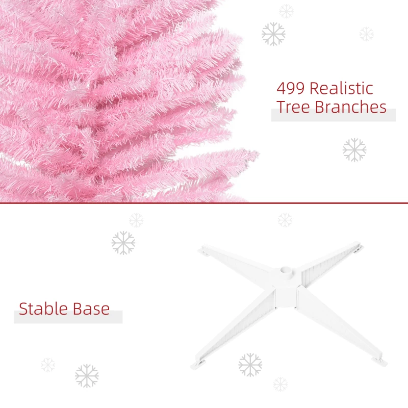HOMCOM 7ft Unlit Pencil Artificial Christmas Tree with Realistic Branches and 499 Tips, Plastic Base, Pink