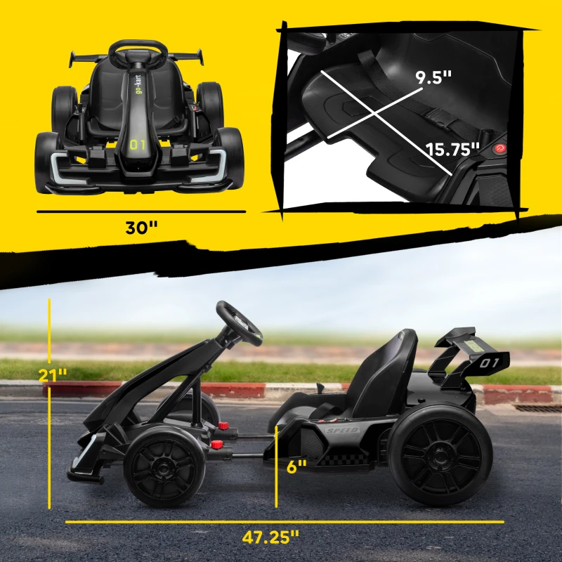 Aosom 24V 7.5 MPH Electric Go Kart with Adjustable Seat, Slow Start, Black