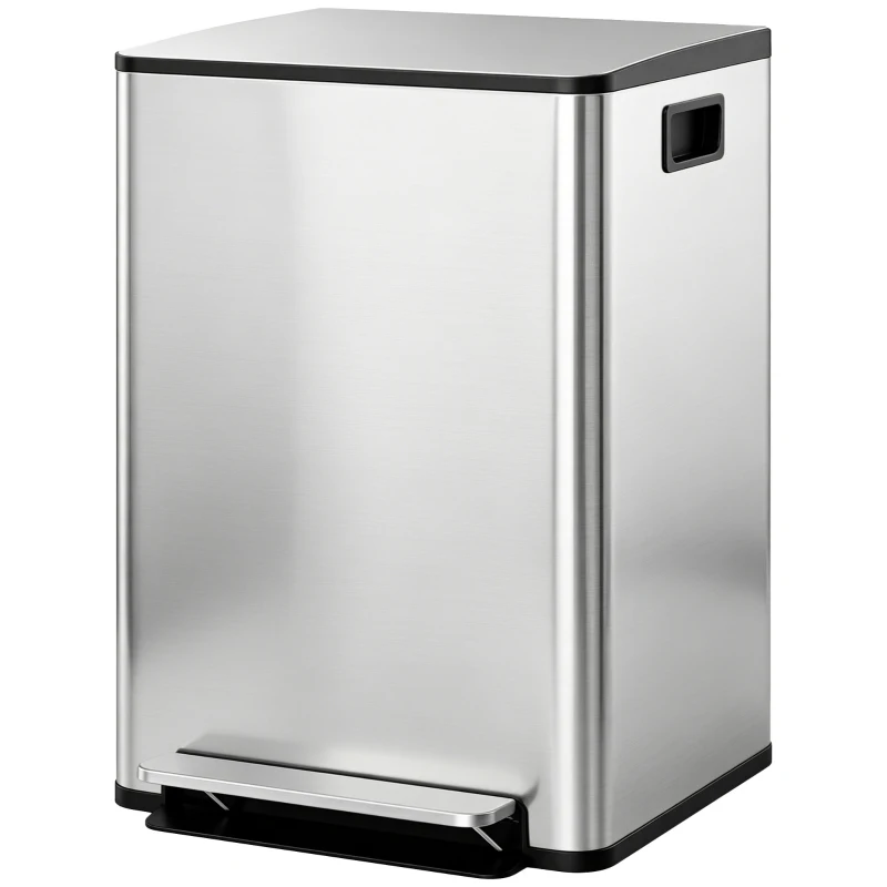 HOMCOM 2 x 30L / 7.9 Gallon Dual Trash Can with Removable Inner Buckets and Handles for Kitchen, Office, Bathroom, Silver