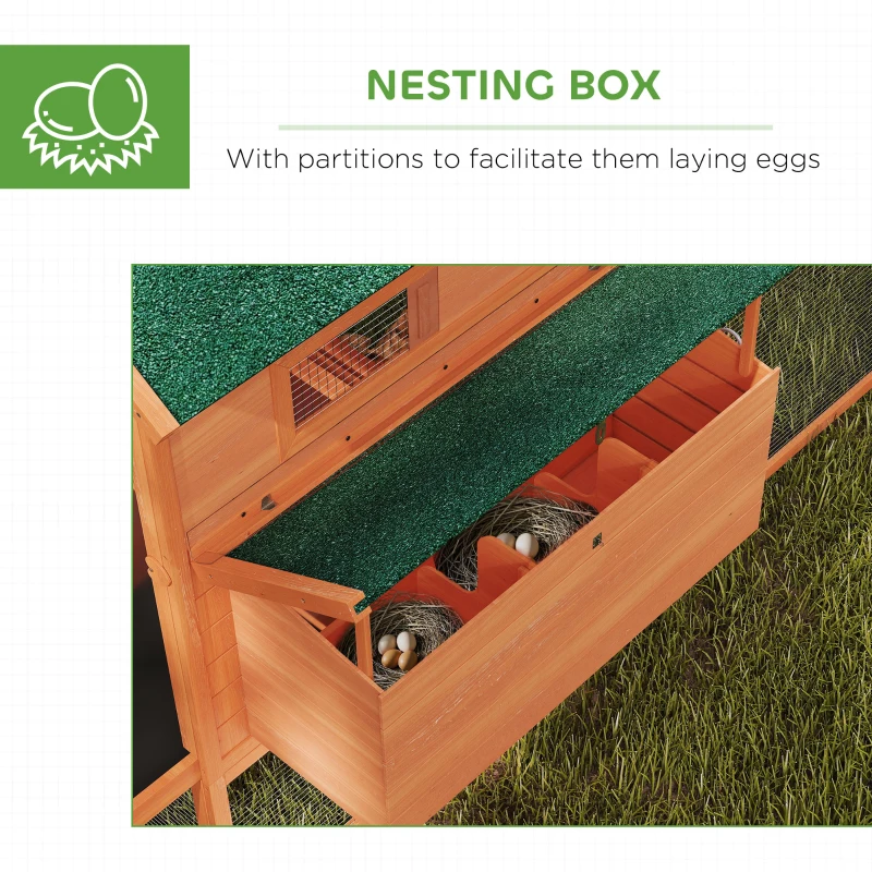 PawHut 137" Wooden Chicken Coop with Chicken Run, Nesting Box, Orange