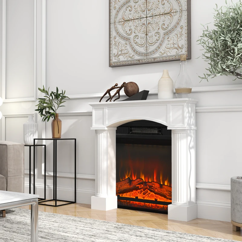HOMCOM Modern Fireplace Mantel, Freestanding Fireplace Surround for Electric Fireplaces, 43.3" W x 39.8" H, White