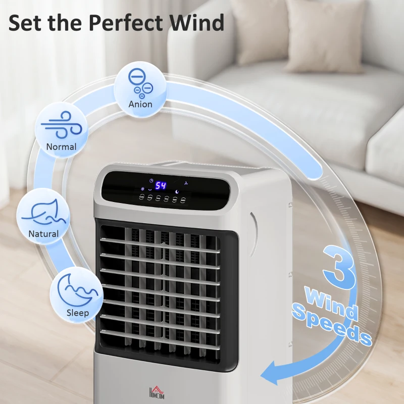 HOMCOM 3-In-1 Ice Cooling Fan, Mobile Evaporative Air Cooler with Remote, Timer, Oscillating for Home Office, Bedroom, Gray