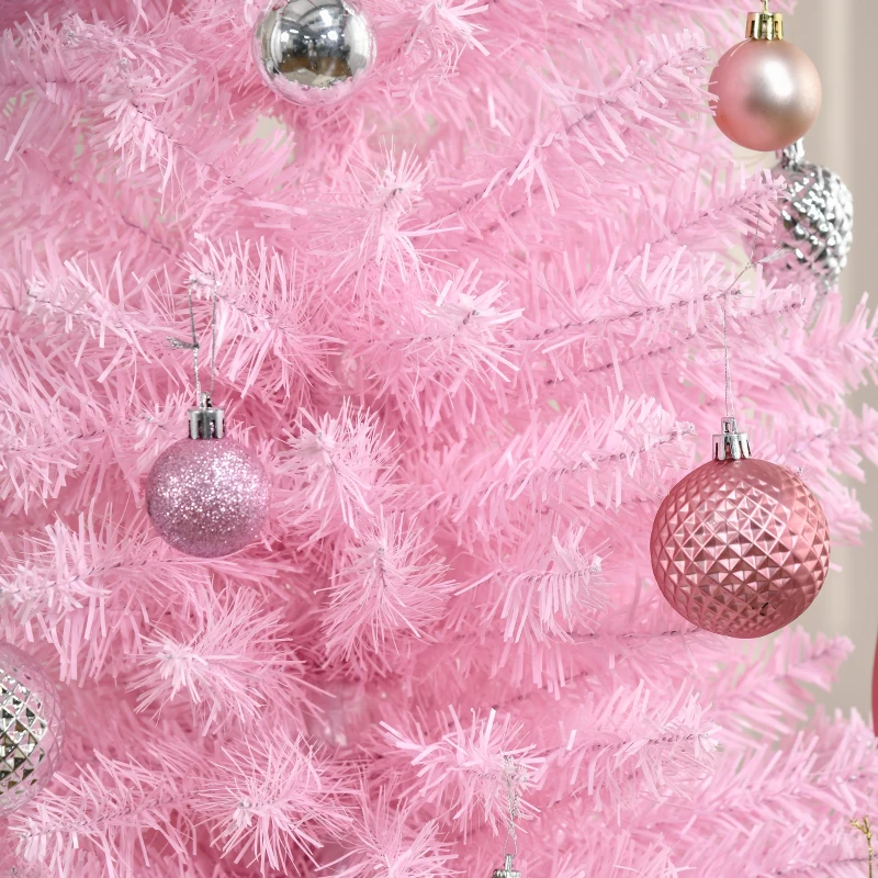 HOMCOM 7ft Unlit Pencil Artificial Christmas Tree with Realistic Branches and 499 Tips, Plastic Base, Pink