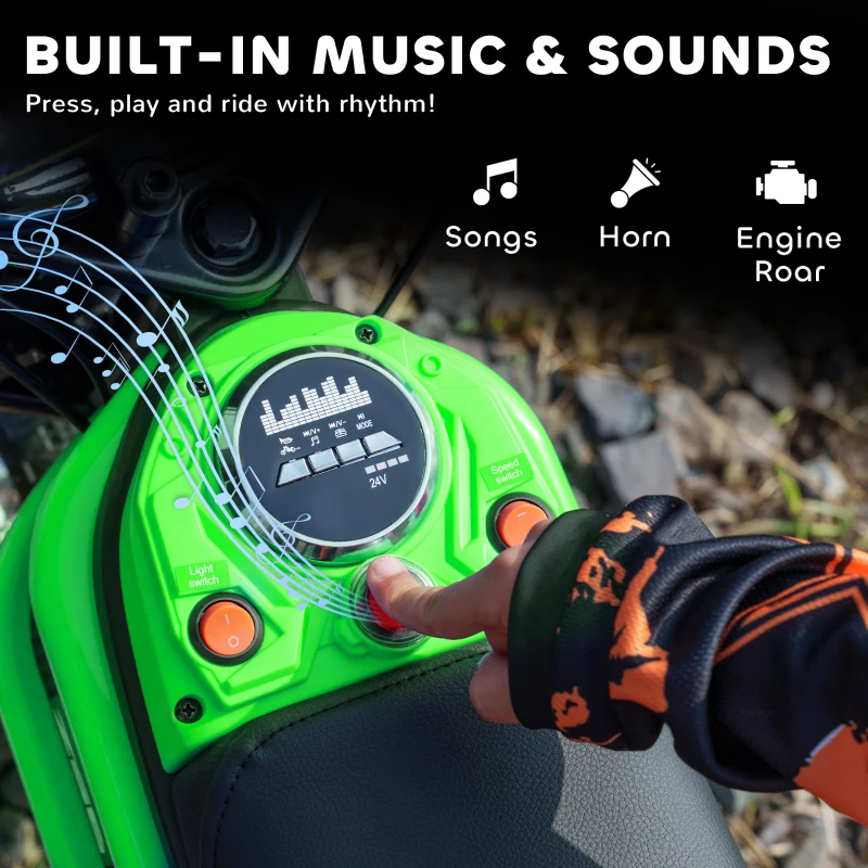Aosom 24V 350W Electric Dirt Bike Up to 15 MPH w/ Twist Grip Throttle, Green