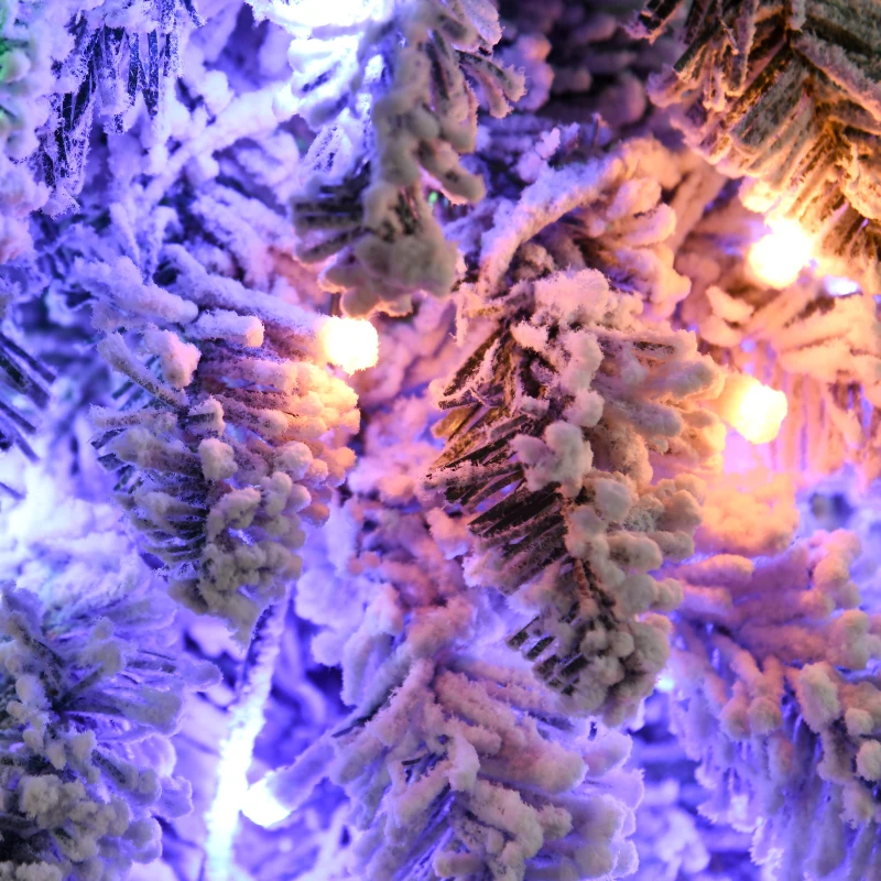 HOMCOM 7' Artificial Slim Christmas Trees, with Snow Frosted Branches, Warm White or Colorful LED Lights, Downswept Shape