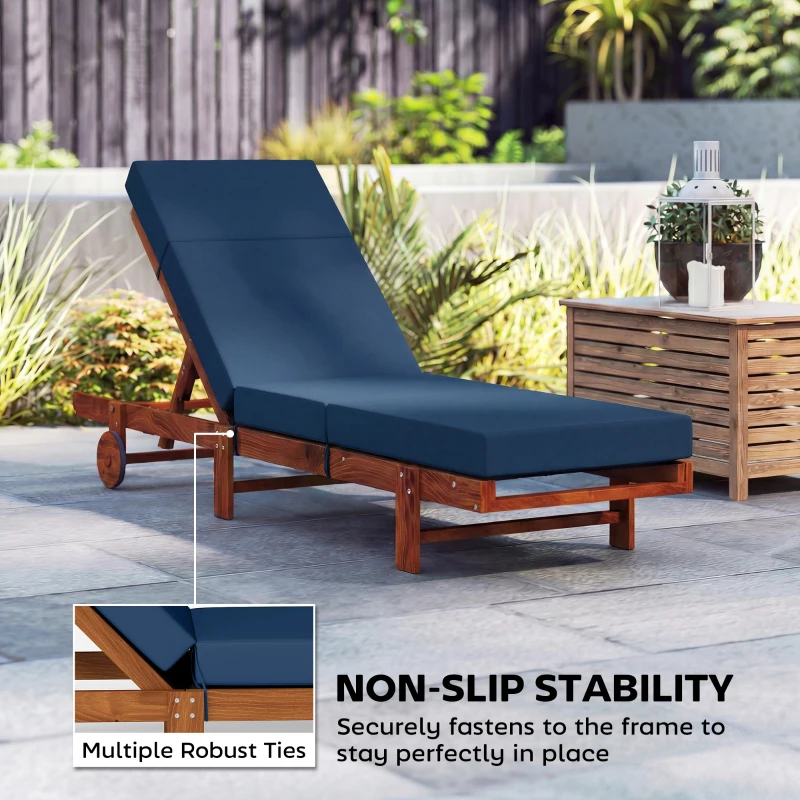 Outsunny Chaise Lounge Cushion, 4" Thick Outdoor Lounge Chair Cushions with Ties for Patio, 26" x 80", Navy Blue
