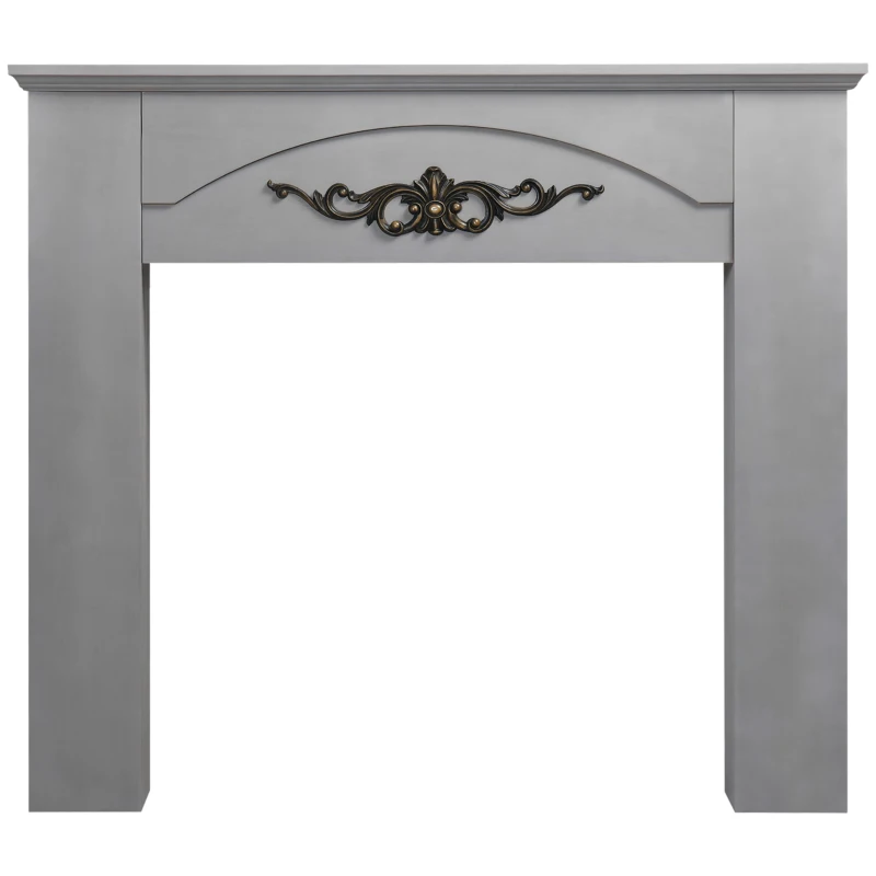 HOMCOM Vintage Fireplace Mantel Surround, Wood Mantels for Fireplace with Decorative Pattern, Interior Width 31", Grey