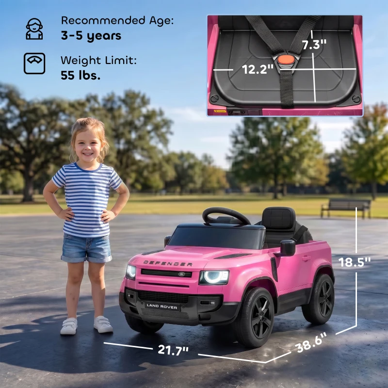 Qaba 12V Ride on Car Licensed Land Rover with Remote, Suspension, Slow Start, 3 Speeds, Lights, Music, Horn for 3-5, Pink