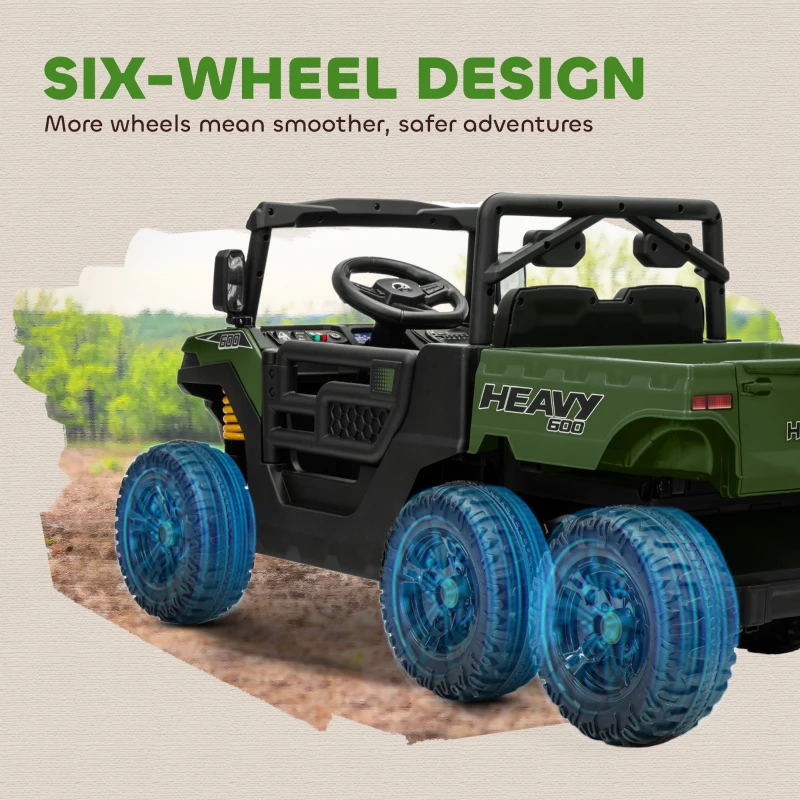 Qaba 24V 4WD Kids Ride On Car with 6 Wheels, Electric Ride On Car with Dump Bed, Remote for 3-6 Years, Green