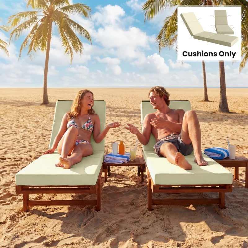 Outsunny Set of 2 Chaise Lounge Cushion, 4" Thick Outdoor Lounge Chair Cushions with Ties for Patio, 21" x 72", Cream White