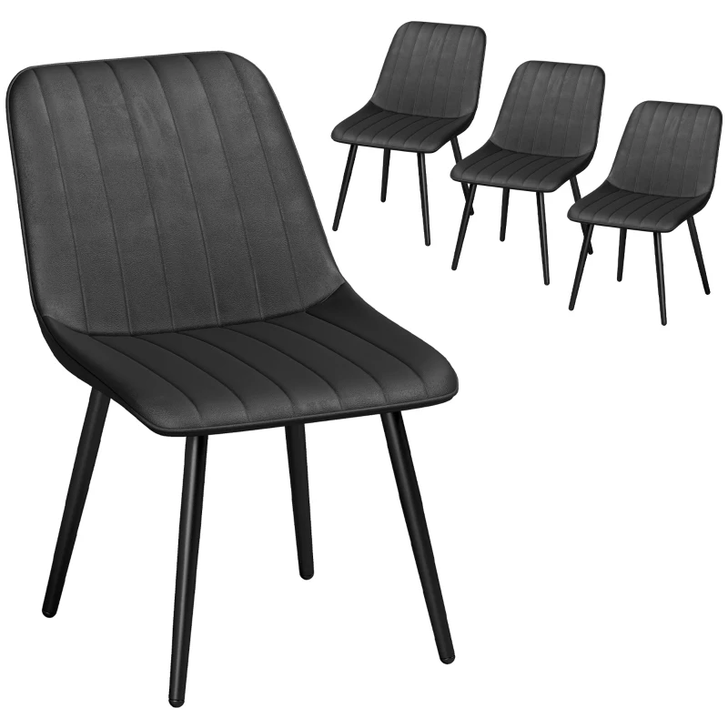 HOMCOM Dining Chairs Set of 4, Faux Leather Upholstered Kitchen Chairs with Metal Legs for Dining Room, Living Room, Black