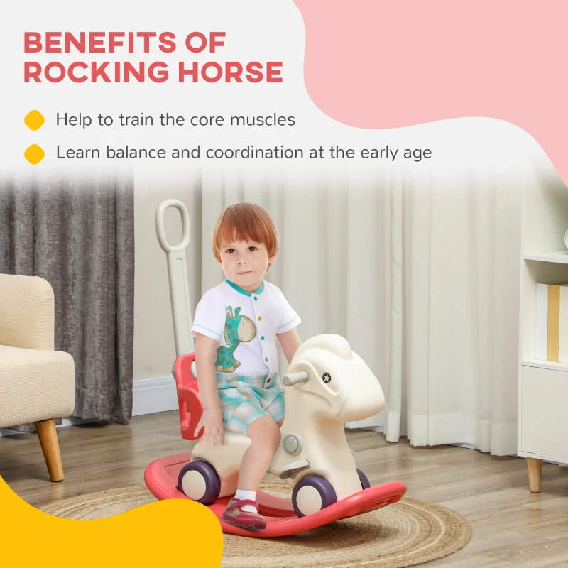 Qaba 4 in 1 Kids Rocking Horse w/ Detachable Balance Board & Push Handel, Red