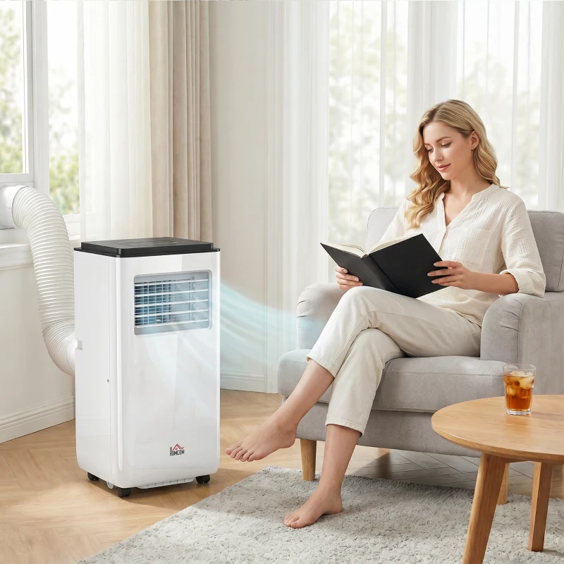 HOMCOM 10,000 BTU Moible Air Conditioner 440 Sq. Ft., Dehumidifier Fan Auto Sleep with 24H Timer On/Off, Window Kit, White
