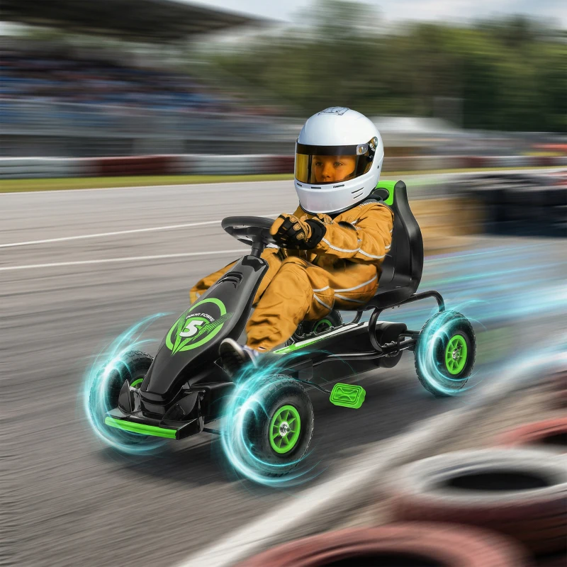 Aosom Pedal Go Kart w/ Adjustable Seat, Rubber Wheels Shock Absorb, Green