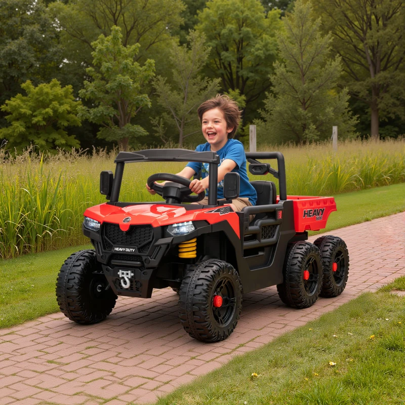 Qaba 24V 4WD Kids Ride On Truck with 6 Wheels Electric Ride On Car with Remote, Dump Bed for 3-6 Years, Red