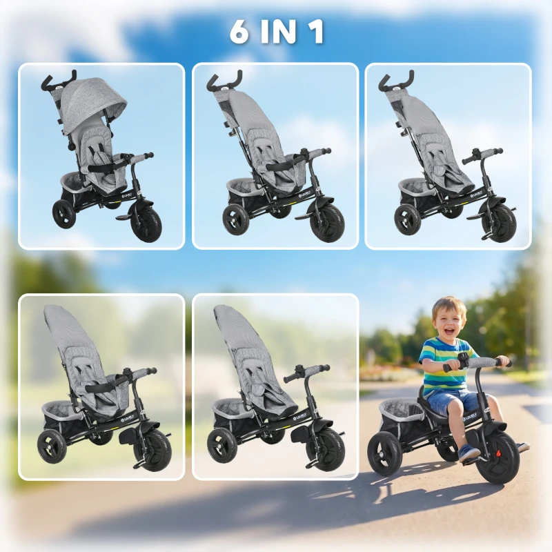 Qaba 6 in 1 Tricycle for Toddler 1-5 Years with Parent-Push Handle, Grey