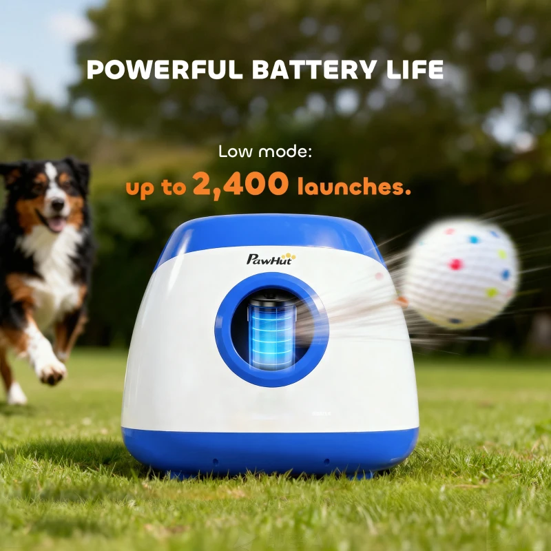 PawHut Automatic Dog Ball Launcher with 26-80 FT Distance, Automatic Ball Launcher for Medium and Large Dogs, Blue