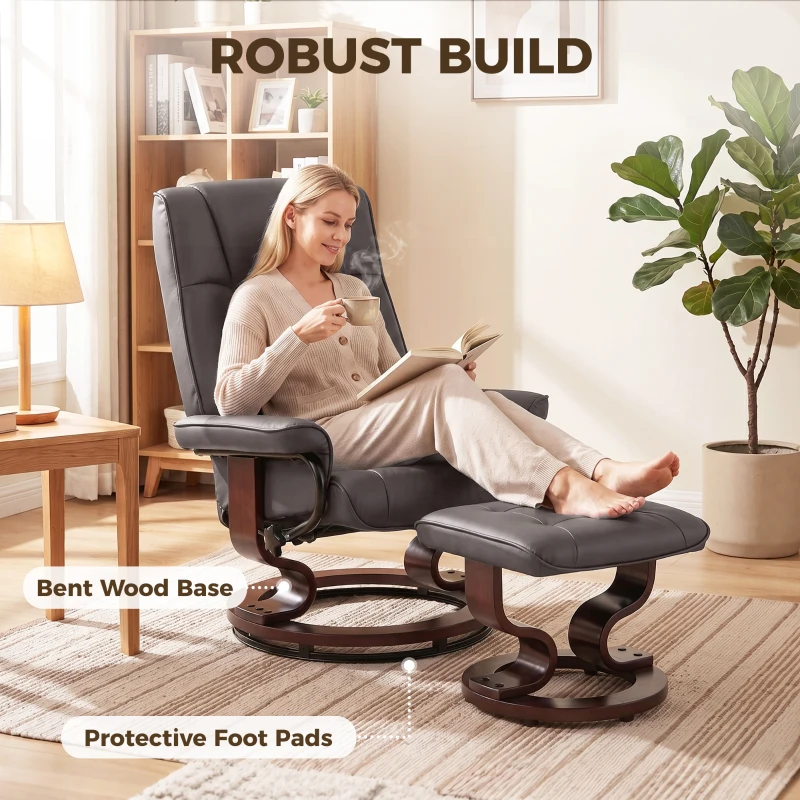 HOMCOM Faux Leather Reclining Chair with Ottoman, Manual Recliner with Tufted Back and Wood Frame for Living Room, Brown