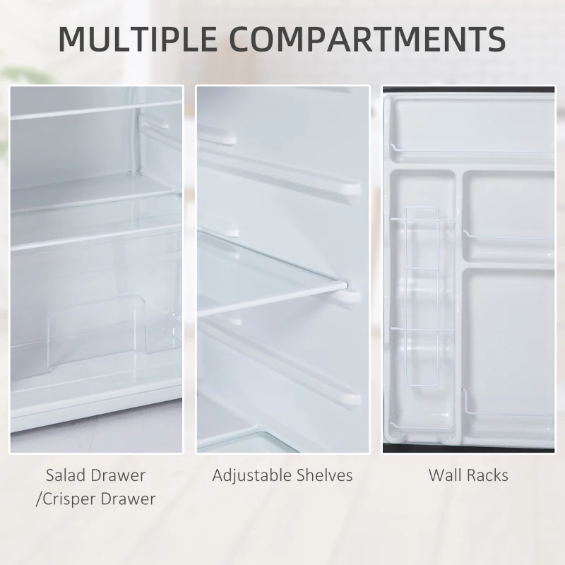 HOMCOM 3.2 Cu.Ft Mini Fridge with Freezer, Compact Refrigerator with Adjustable Thermostat, Shelf and Single Reversible Door for Bedroom, Dorm, Home Office, Energy Efficient, Silver