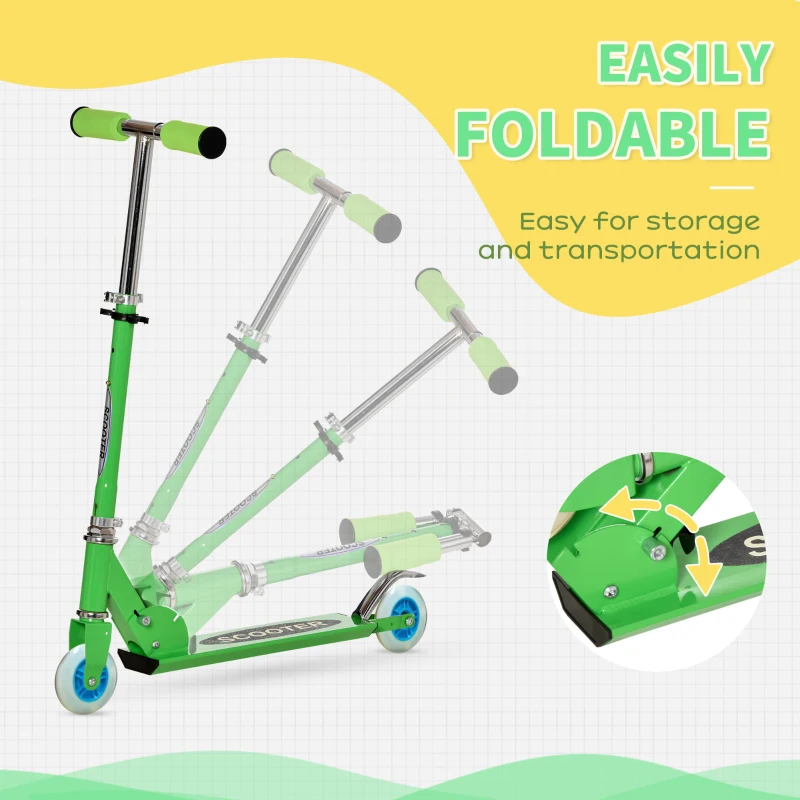 Qaba Snow Scooter, 2 in 1 Design Adjustable Height Scooter Snow Sled for Kids Aged Over 7 Years Old, Foldable Kids Sled Ski Scooter with Wheels Blades, Green
