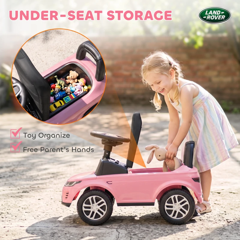 Qaba Licensed Land Rover Ride on Push Car with Anti-Tip Device, Under-Seat Storage, Horn, Engine Sounds for 18-36 M, Pink