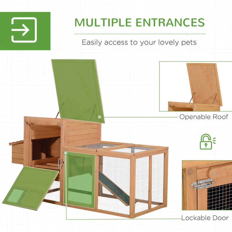 PawHut 75" Wooden Chicken Coop with Nesting Box, Outdoor Hen House with Removable Tray, Ramp, Run, Poultry Cage for Garden Backyard, Natural Wood