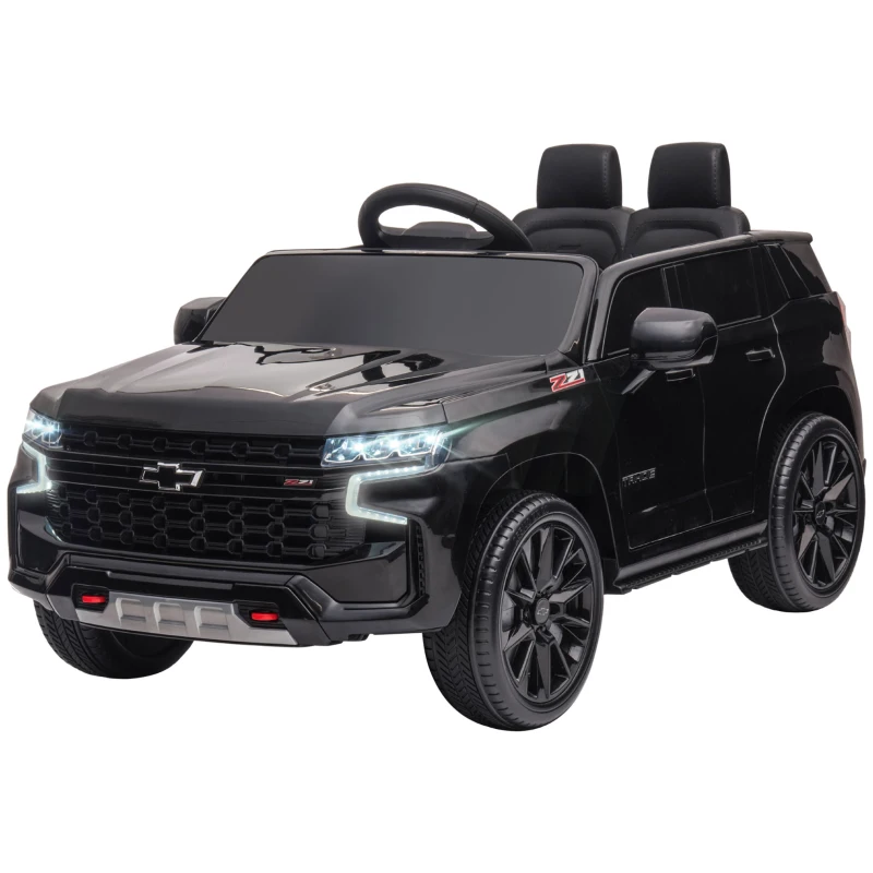 Aosom Licensed Chevrolet Tahoe Kids Ride on Car, 12V 7AH Toddler Electric Car with Parent Remote Control, 3 Speeds, Spring Suspension, LED Light, Horn, Music, Black