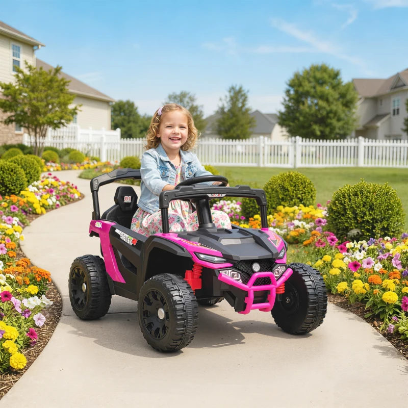 Qaba 12V Kids Ride On Truck with Dual Motors, Rear Suspension, Remote Control for 3-5 Years Boys Girls, Pink