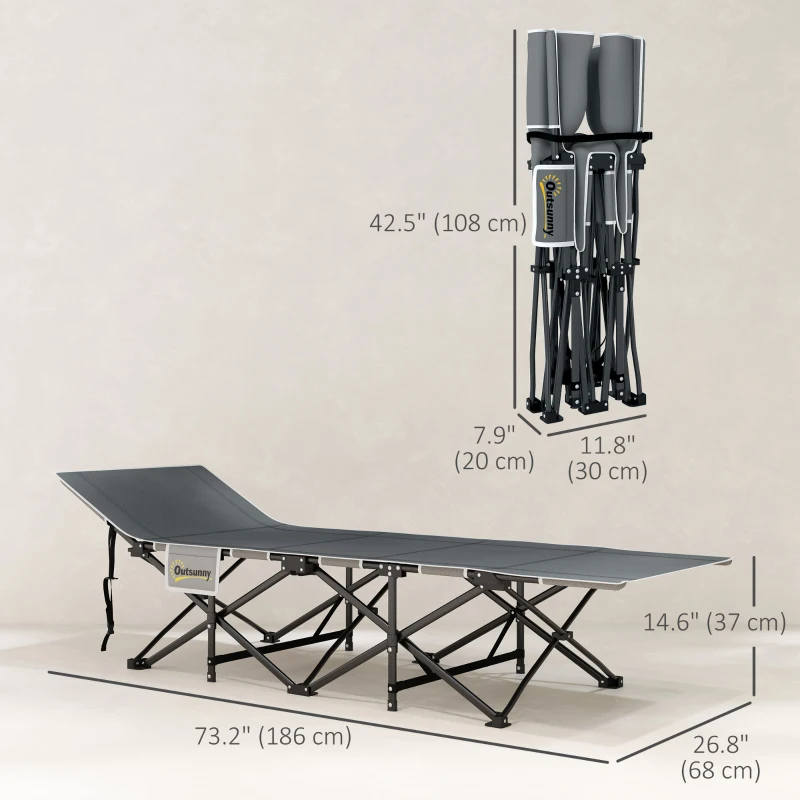 Outsunny 26.8" Wide Folding Bed, Camping Cot for Adults with Cushion, Carry Bag, Max Load 330 LBS, Dark Grey