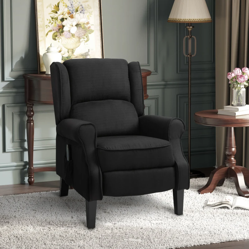 HOMCOM Vibration Massage Recliner Chair for Living Room with Heat,  Wingback Single Sofa, Modern Suede Fabric Push Back Reclining Chair with Footrest, Side Pocket, Black
